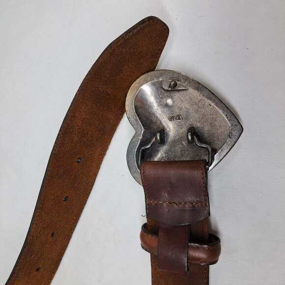 Vtg 1993 Brighton Brown Leather Belt With Silver Tone Heart Buckle Size L #44307 - Picture 6 of 9